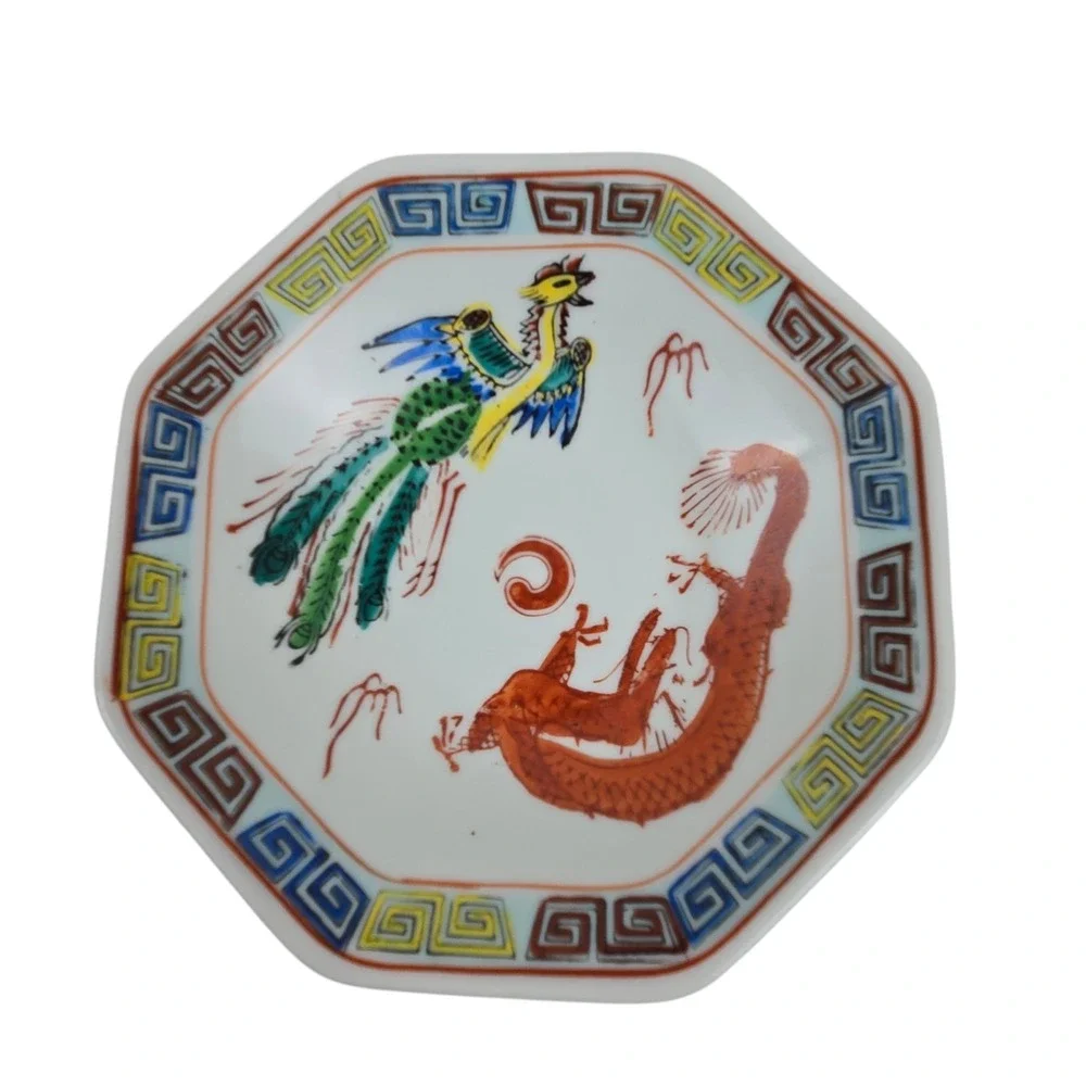 Antique Art Chinese Beishan‎ Pottery Dragon Octagonal Bowl Footed Dish 6.5